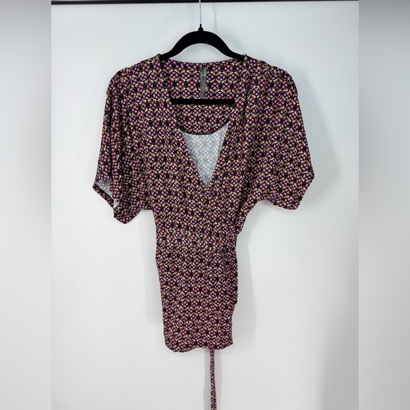 Anthropologie Wrap Mid Century Boho Short Sleeve Full Length V-Neck Blouse - Picture 1 of 3